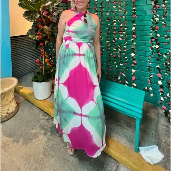 Busayo Tie Dye Halter Maxi Dress SMALL Wedding Guest Vacation Pink Designer $415 - Picture 6 of 14